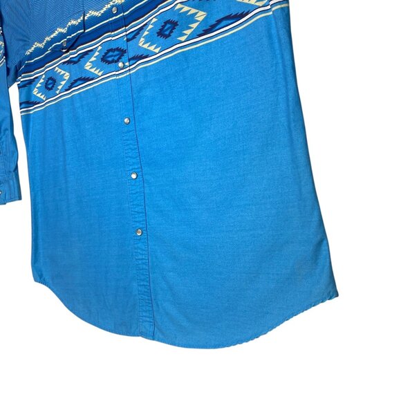 VTG Express Rider Pearl Snap Shirt Western Cowboy Rodeo Ranch 2XL Blue Aztec - Picture 11 of 16